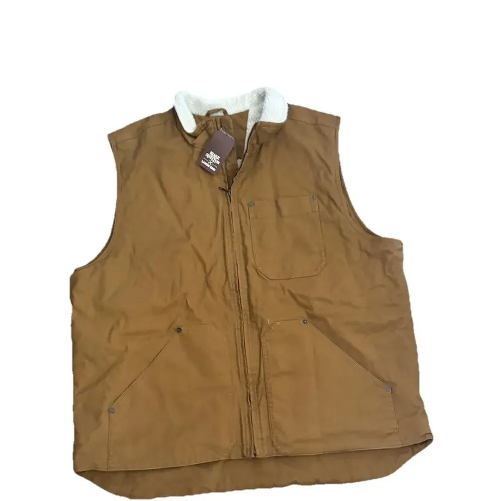 NWT Lands’ End Blake Shelton Sherpa Lined Duck Canvas Vest Cognac Brown XL Men